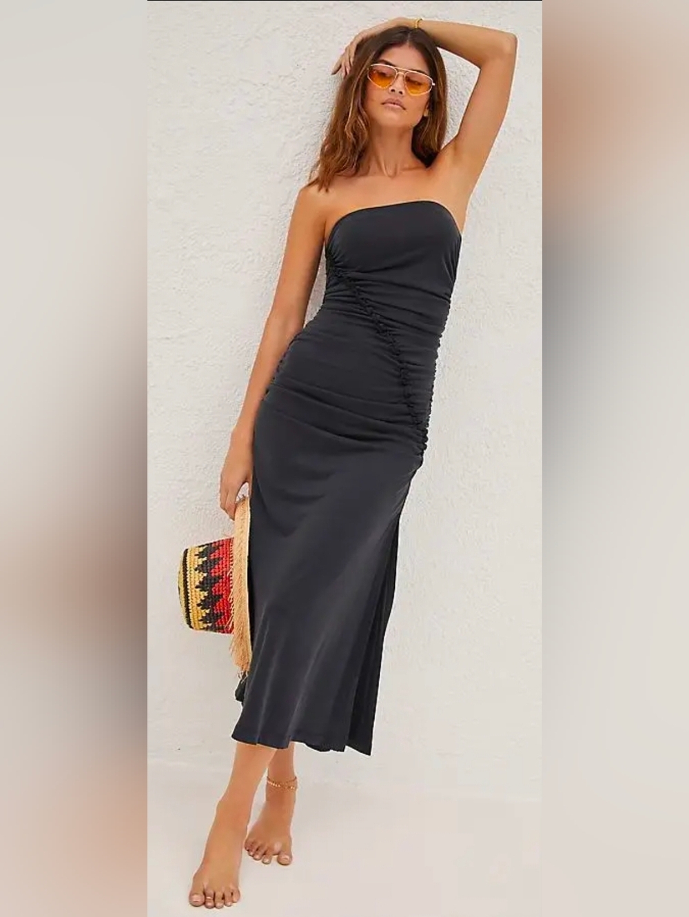 Anthropologie Strapless Ruched Midi Dress